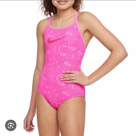 Nike Swim Retro Flow Big Kids Girls M T-Back One-Piece Swimsuit NESSE720-691 - Picture 1 of 4